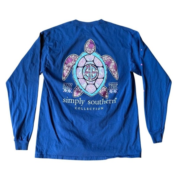Simply Southern Unisex L Blue Long Sleeve Graphic T-Shirt Turtle Print Coastal - Picture 7 of 7